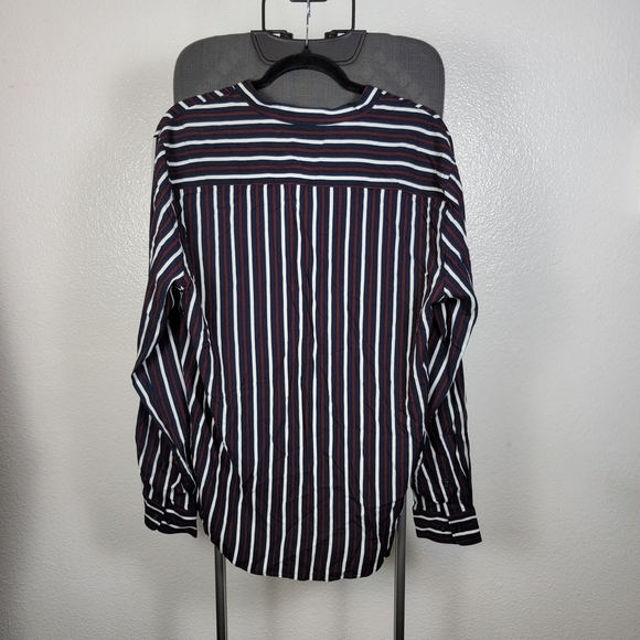 Perry Ellis Long Sleeve Viscose Button Up Mens Size M Dark Sapphire Striped - Picture 2 of 7